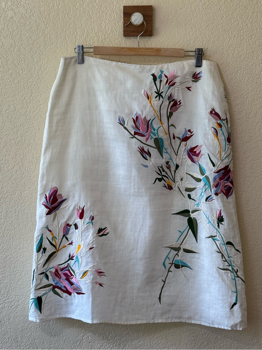 Vintage Women’s Central Falls Floral Embroidered Ramie Skirt Size 8
